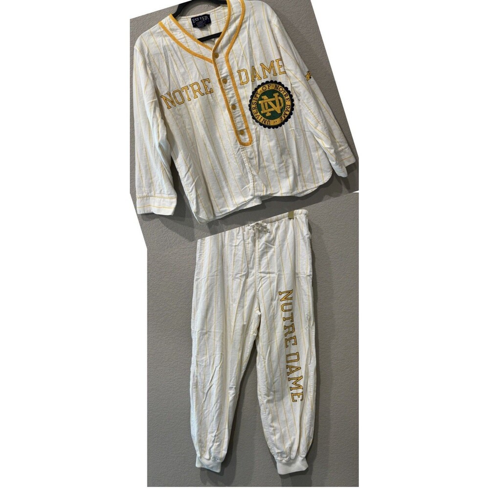 Vintage Notre Dame Fighting Irish Medium Pajama Set Pants Button Shirt Esleep